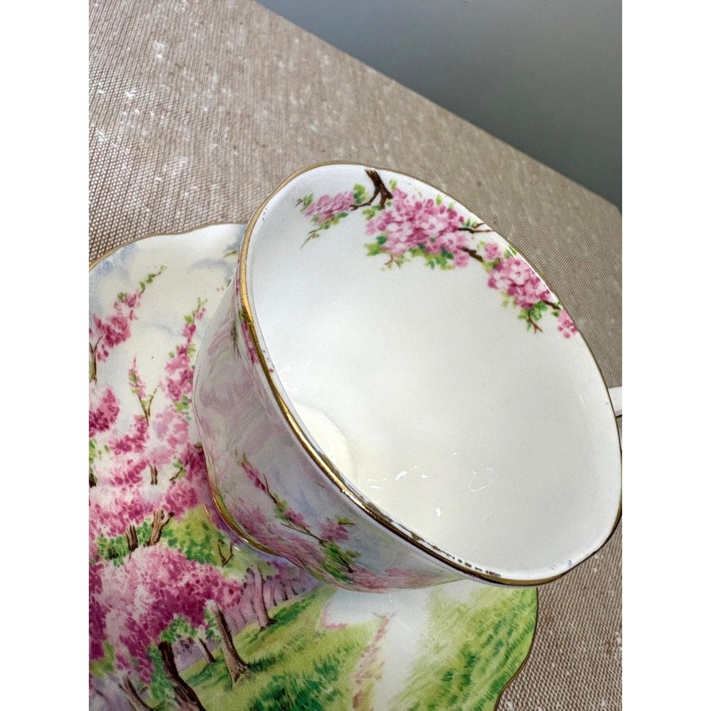 VTG Royal Albert Blossom Time Cherry Blossom Teacup Saucer Set Sakura Porcelain - Picture 9 of 17